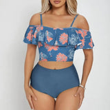 Off Shoulder Ruffles with Shorts Split Swimsuit