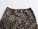 Leopard Print Satin Midi Skirt