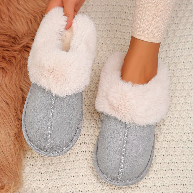 Faux Suede Winter Home Fur Slippers for Women