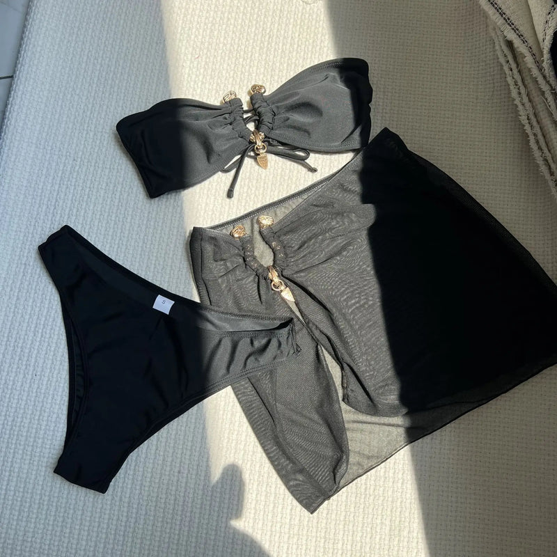 Three-Piece Strapless Backless Bikini Set