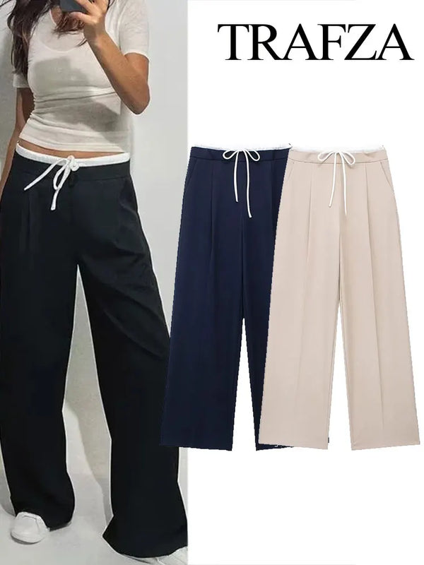 Retro Double-Waisted Loose Wide-Leg Pants