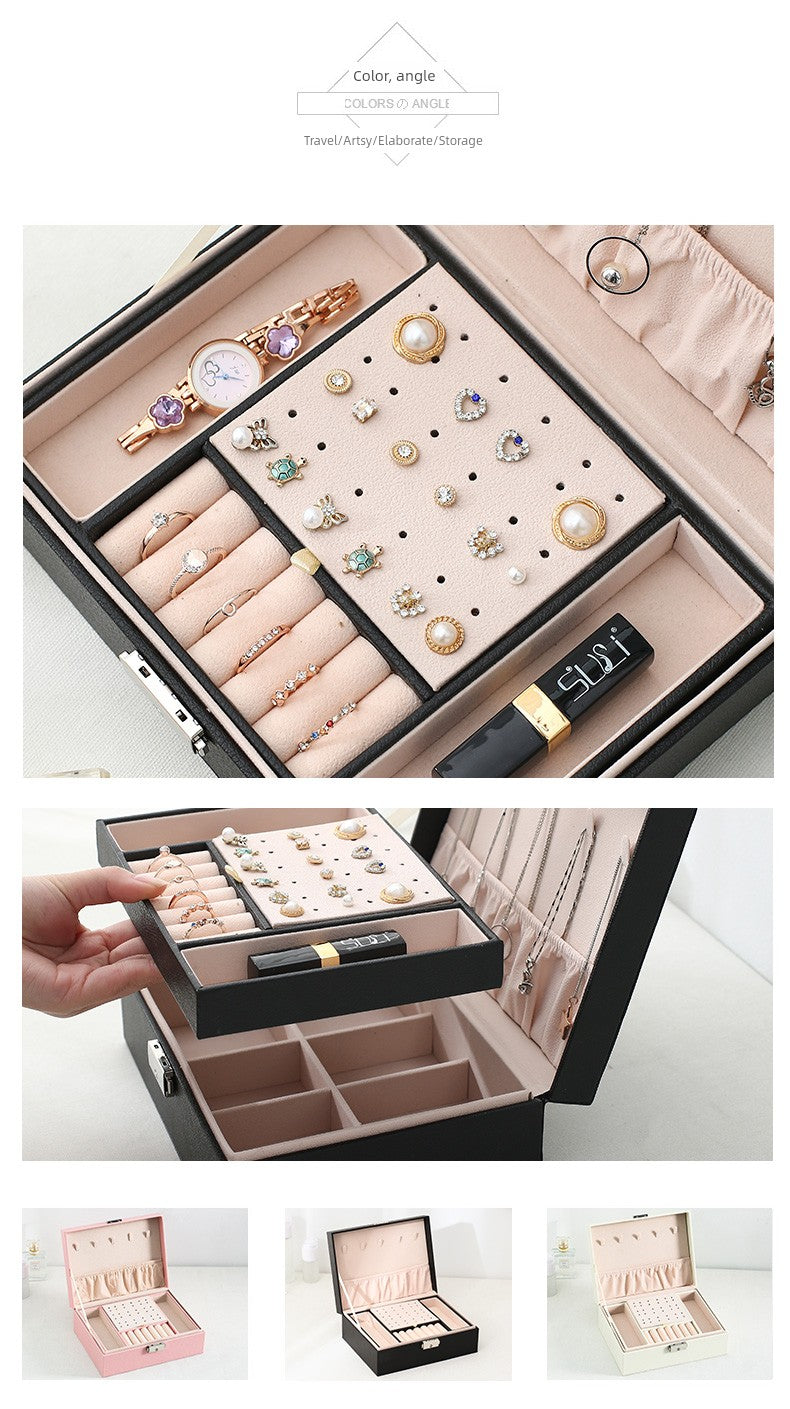 Large Capacity Jewelry Box Double Layer with Lock