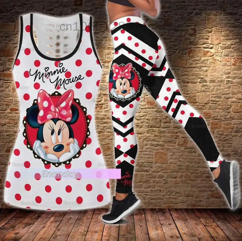 Disney Minnie Mickey Hollow Vest + Leggings Yoga Suit