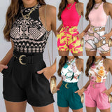 Round Neck Sleeveless Fashion Shorts with Belt Sets