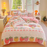 Thick Fleece Flower Duvet Cover for Girls – Pink Winter Warm Quilt Cover