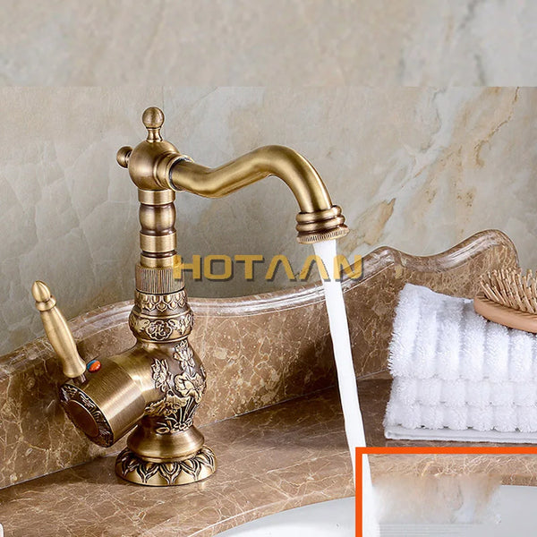 Luxury Antique Bronze Copper Carving Deck Mounted Faucet