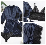 Lace Camisole, Shorts, and Robe Pajama Set