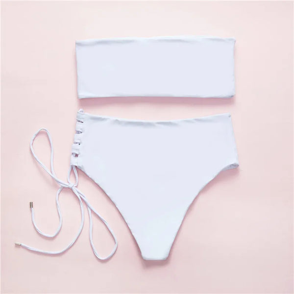 Solid color tube top bikini set