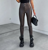 Fashionable High Waist Stretch PU Leather Tight Leggings