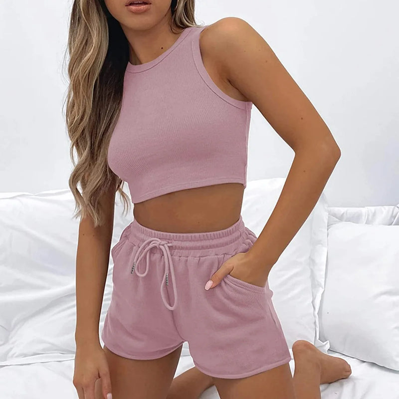 Women's Casual Solid Color Tank Top Set