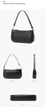 Genuine Leather Crocodile Pattern Satchel