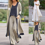 3 Pcs Casual pant set Long Sleeve Cardigan, Coat Sling Top, and Wide Leg Pants