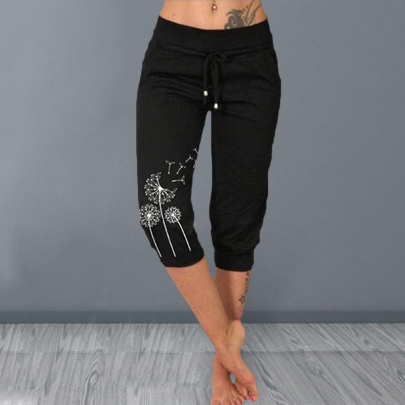 Dandelion Print - Casual Summer Cropped Pants