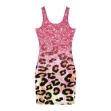 Pink Leopard Print Crew Neck Sleeveless Sheath Dress