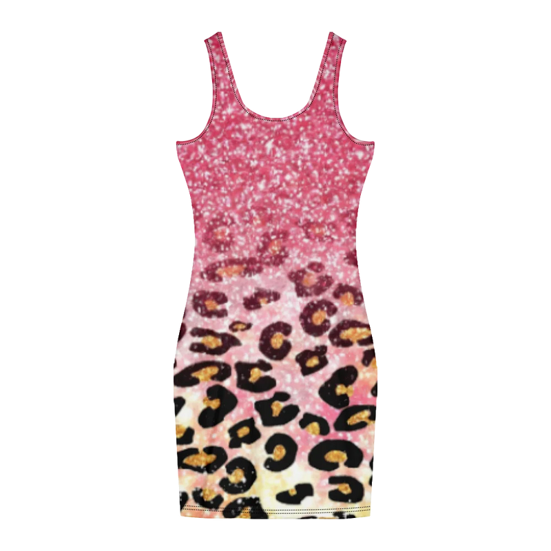 Pink Leopard Print Crew Neck Sleeveless Sheath Dress