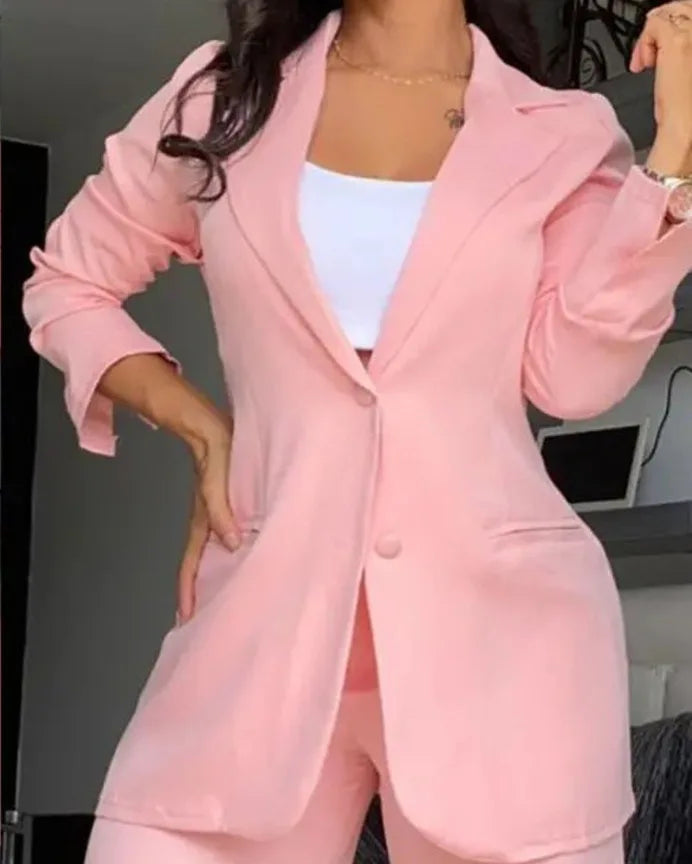 Elegant Autumn Women's Blazer & Pants Two Piece Set