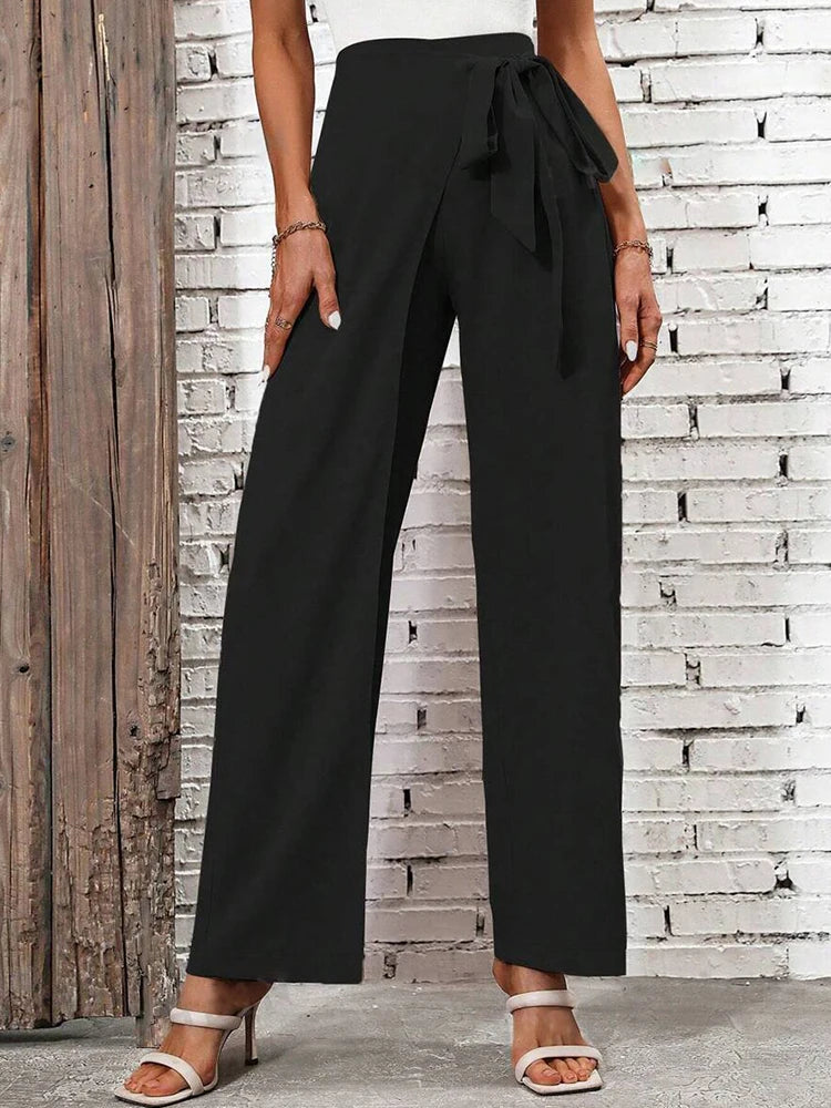 Women's High-Waist Loose Wide Leg Pants with Bow