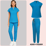 Stand Neck V-Cut Scrub Top & Jogger Pants Scrub Sets