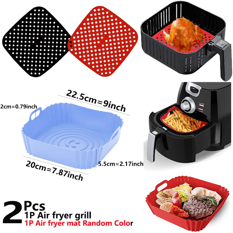 2Pcs Air Fryer Silicone Basket & Mold (Reusable Pan Liner)