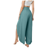 Wide Leg Pants with Front Slit High Waisted Pleated - Boho Beach Yoga Pants