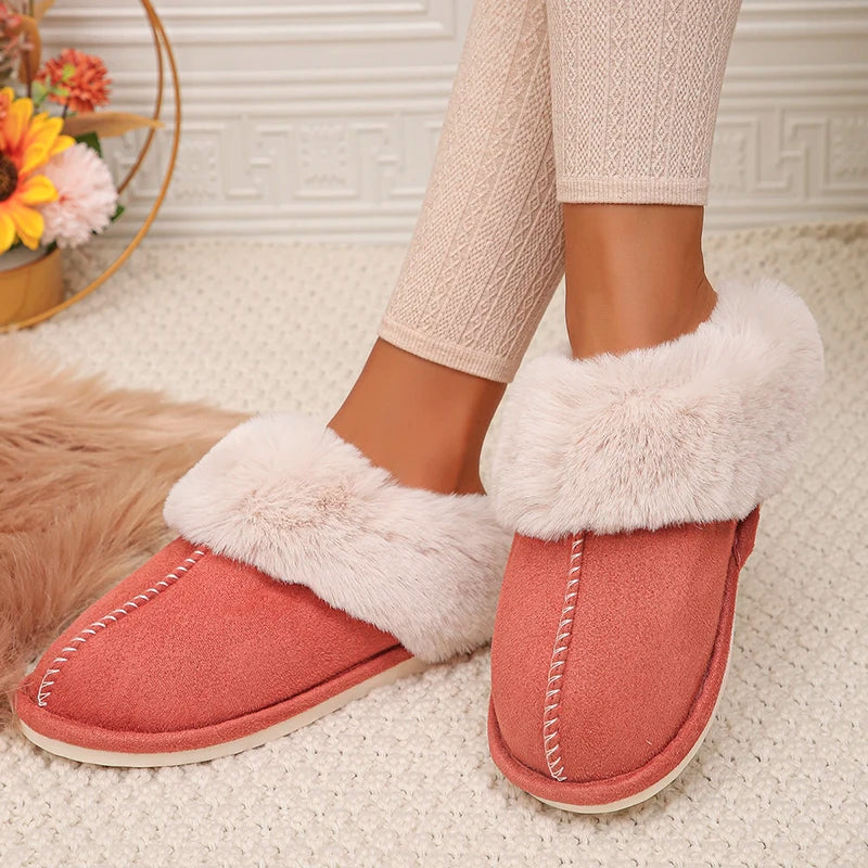 Faux Suede Winter Home Fur Slippers for Women