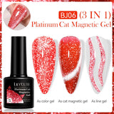 3 IN 1 Platinum Rose Gold Magnetic Gel Nail Polish - Moonlight Magnetic Gel Varnish with Glitter