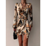 Vintage Long Sleeve Printed Slim Mini Dress