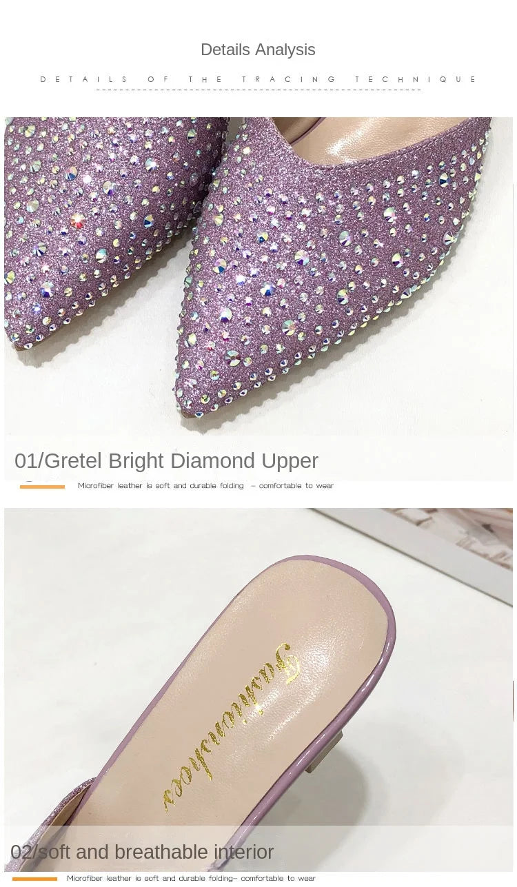 Rhinestone Women's Mule Slides Heeled Pointed Toe