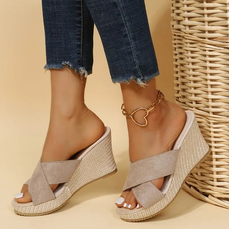 Wedge Sandals Casual Peep Toe Slip-On Platform Sandals