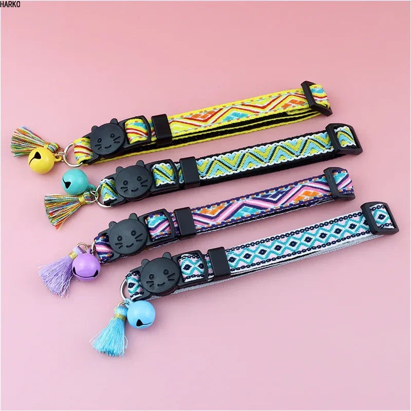 Adjustable Cat Collar with Tassels and Bells