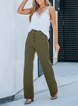 Fashionable New Women's Straight-leg Casual Pants - High-waisted, Buttoned, Elastic Waist with Multiple Pockets