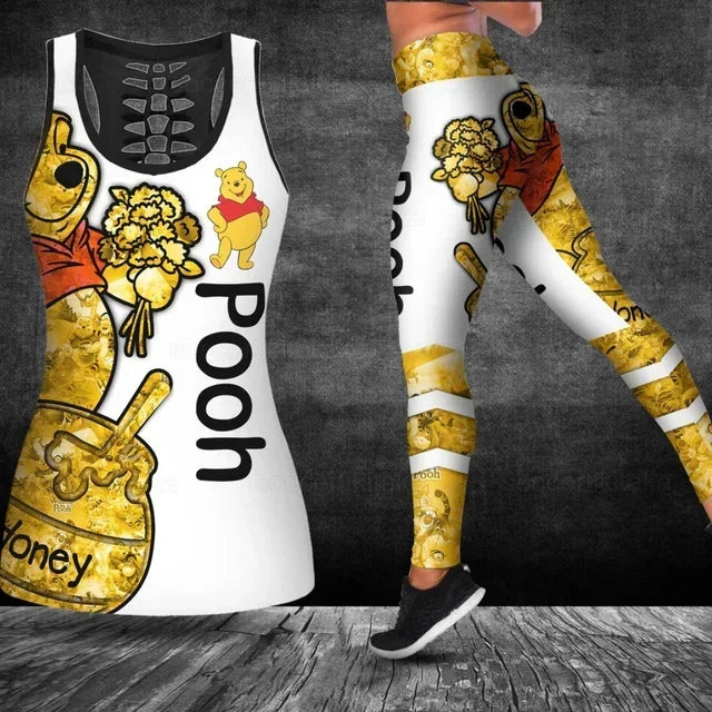 Leopard Mickey Hollow Vest + Leggings Yoga Suit