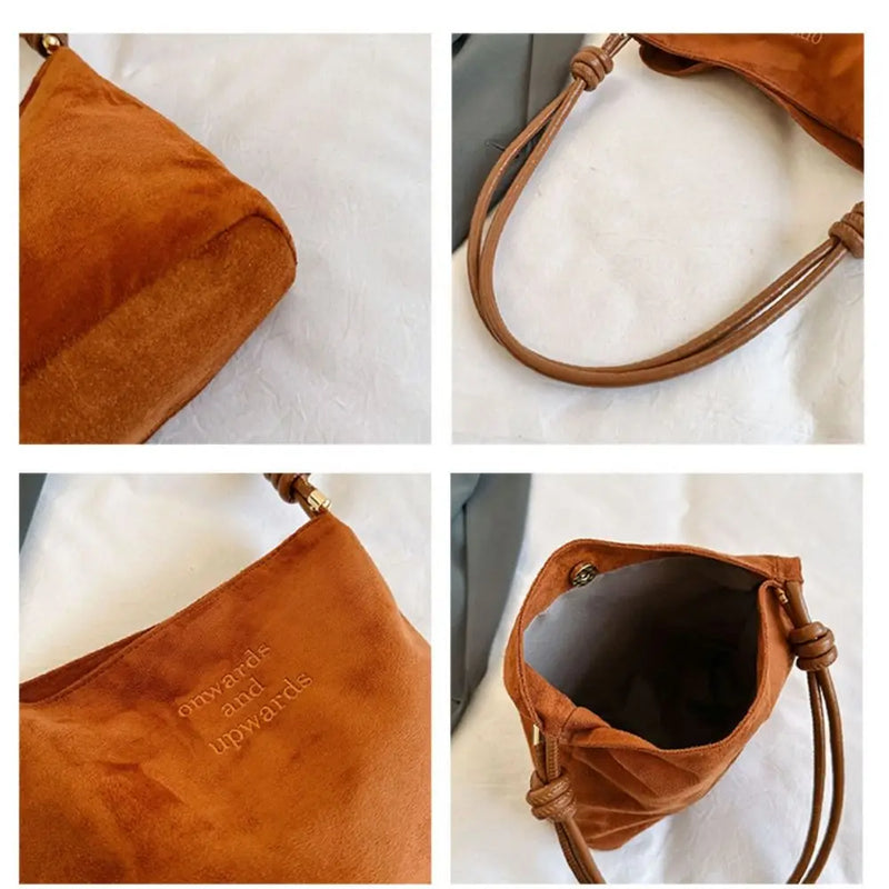 Suede Handbag - Casual Rope Buckle