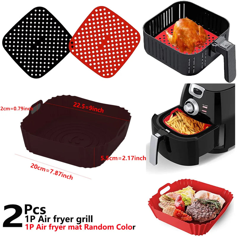 2Pcs Air Fryer Silicone Basket & Mold (Reusable Pan Liner)