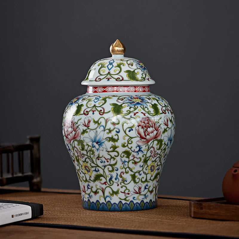 Modern Enamel Painted Flower Decorative Jar