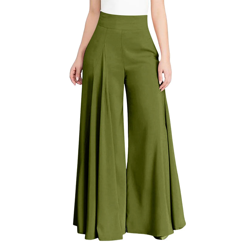 Pleated High Waist Elastic A-Line Palazzo Trousers