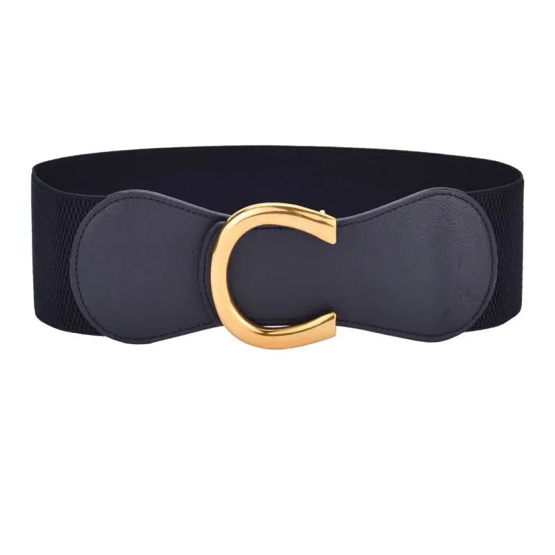 Stretchy Elastic Cinch Waist Belt with Big Gold Alloy Buckle