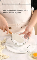 2Pcs/Set White Silicone Cream Spatula - Non-stick Pastry Blenders with Wood Handle