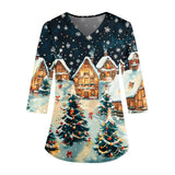 Women's Christmas 3/4 Sleeve Scrub Tops - Fun Christmas Prints