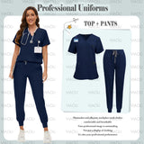 Women's Scrubs Uniform Set: Short Sleeve, V-neck Tops + Jogger Pants Set