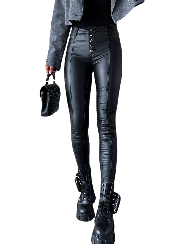 Women's Fashion PU High Waist Tight Casual Leather Pants