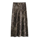 Leopard Print Satin Midi Skirt