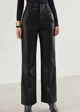 High Waist Straight Leg Slimming Leather Pants