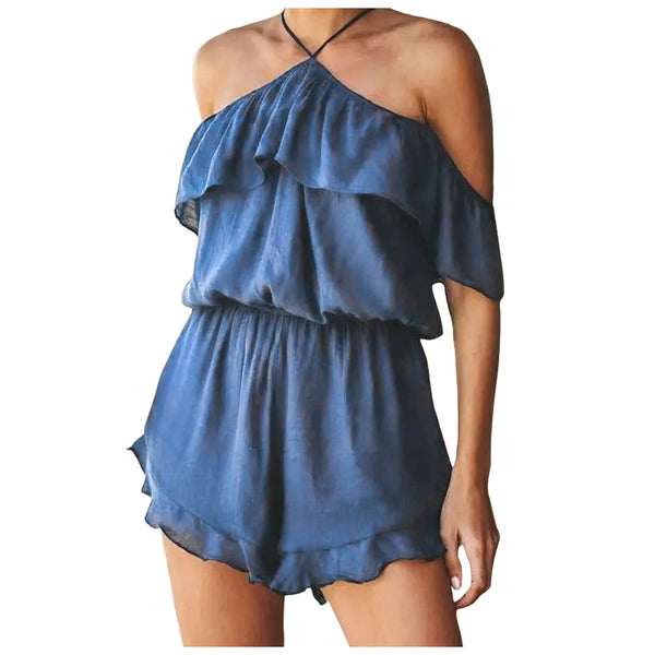 Off Shoulder Ruffle Casual Romper