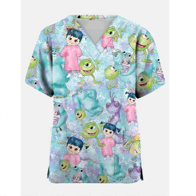 Disney's Monster Power Company Print Medical Scrub Top