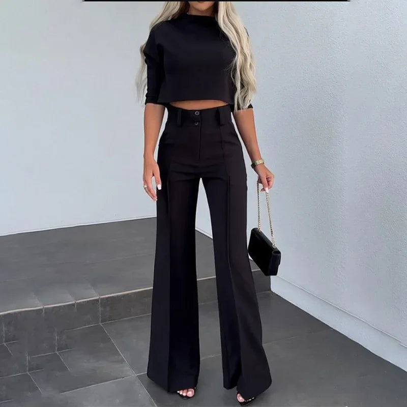 Slim Waist Wide Leg Leisure Two-Piece Set