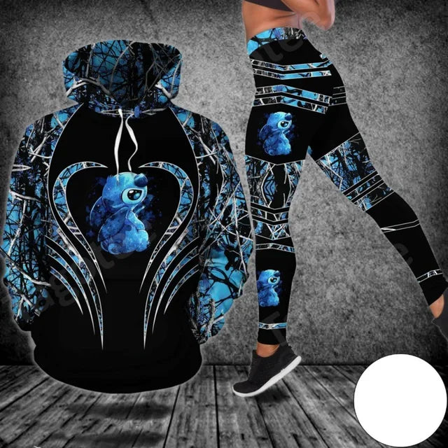 Disney Stitch 3D Hoodie + Hoodie Leggings Suit