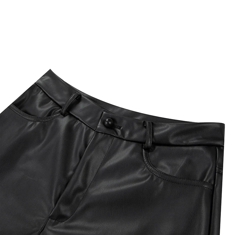 High Waist Straight Leg Slimming Leather Pants