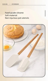 2Pcs/Set White Silicone Cream Spatula - Non-stick Pastry Blenders with Wood Handle