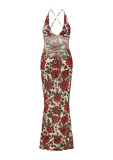 Spaghetti Strap Backless Print Dress